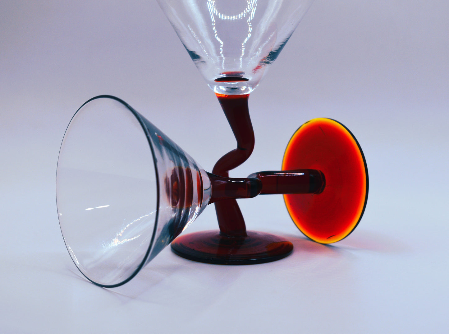 Set of 2 Zig Zag Red Stemmed Martini Glasses