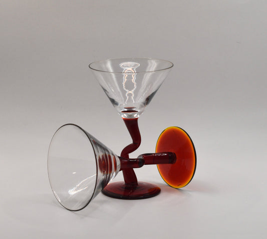 Set of 2 Zig Zag Red Stemmed Martini Glasses