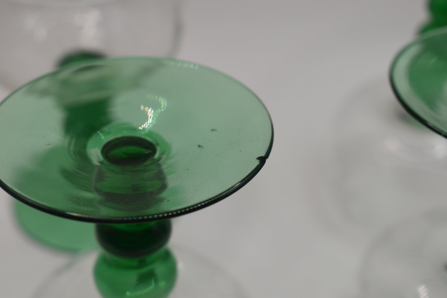Vintage Austrian Roemer Wine Glasses. Emerald Green Ball Stems. Set of 4