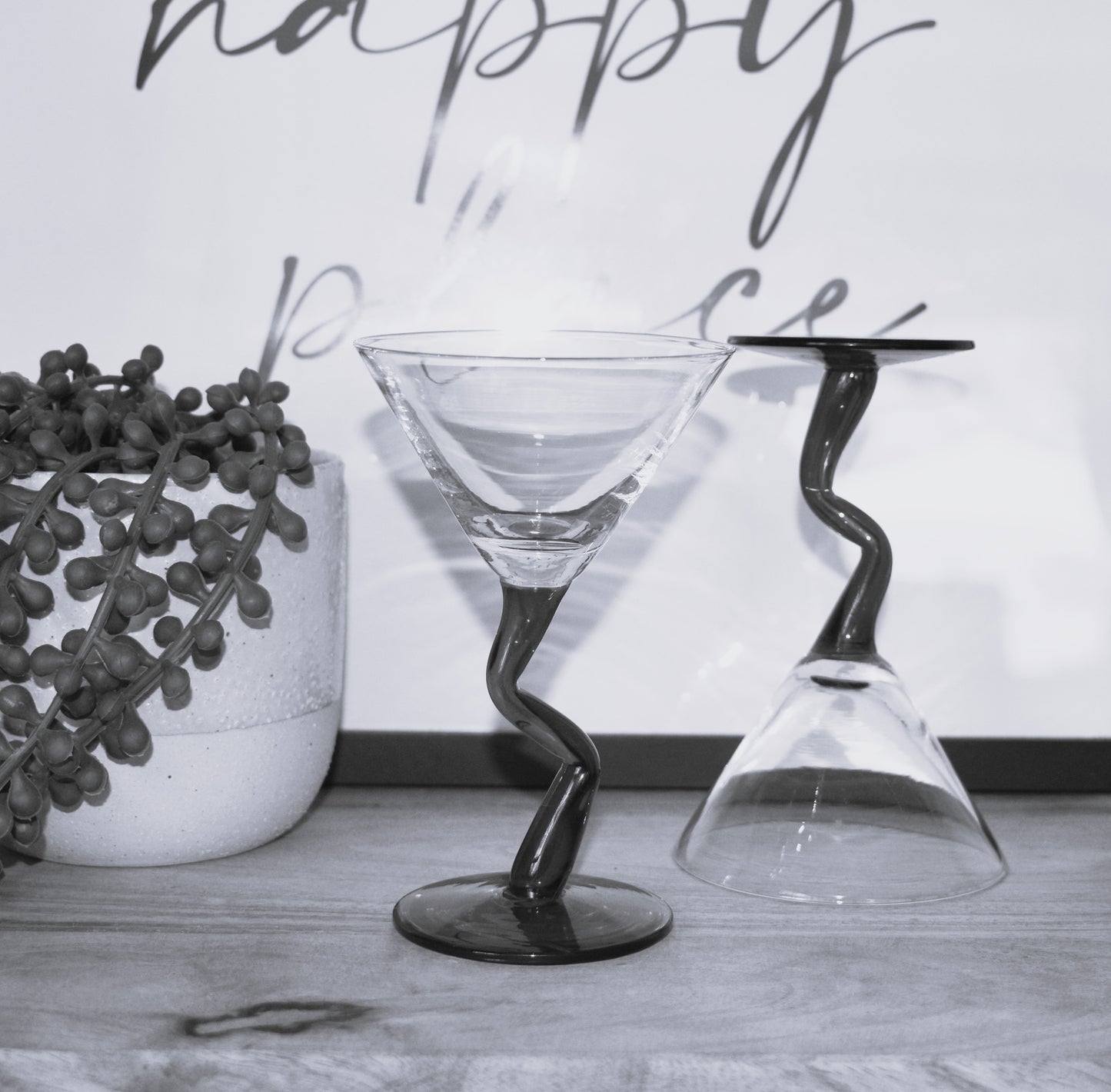 Set of 2 Zig Zag Red Stemmed Martini Glasses