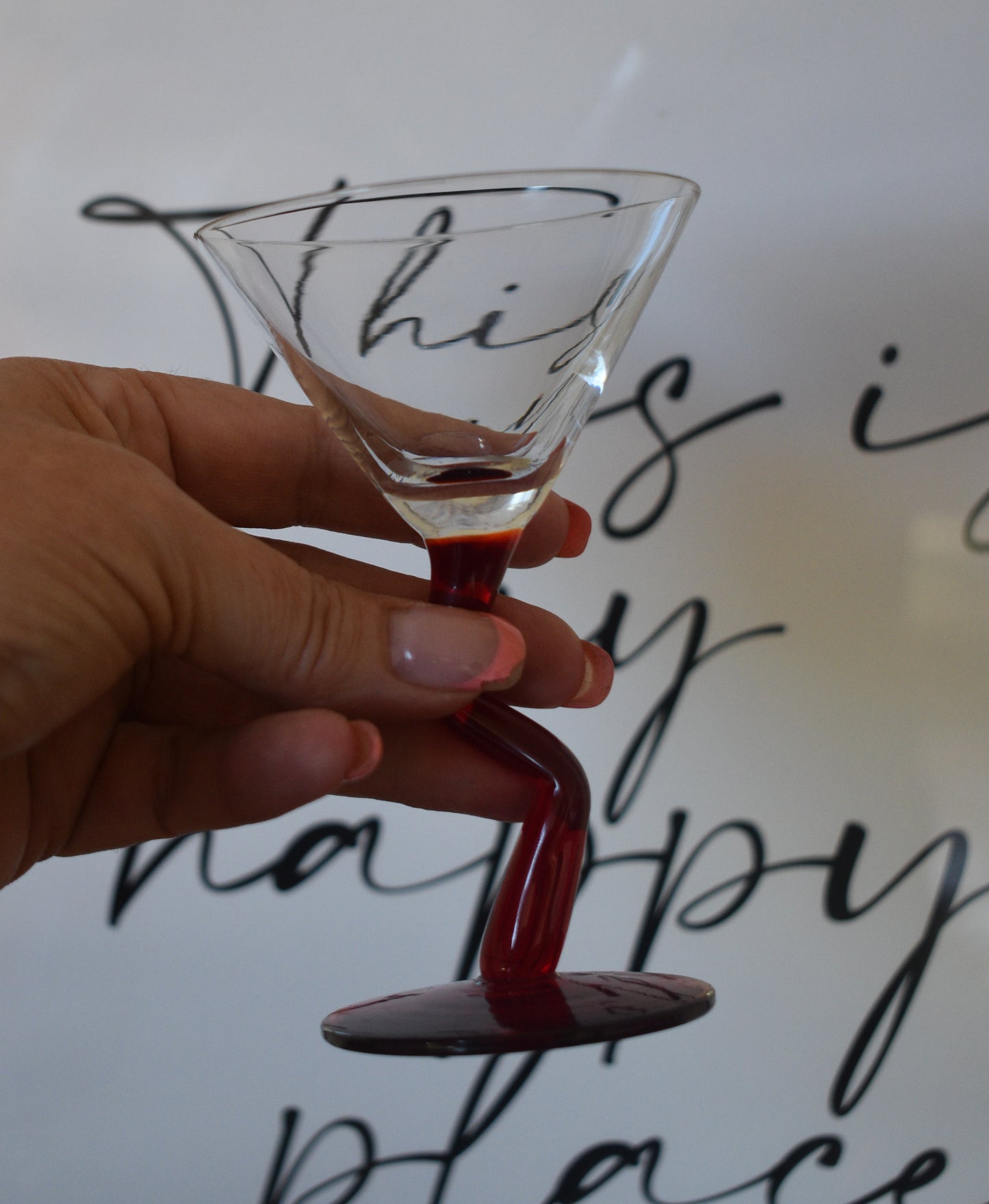 Set of 2 Zig Zag Red Stemmed Martini Glasses