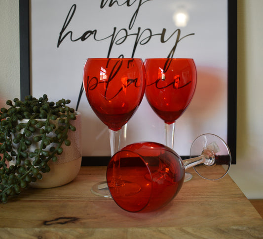 Vintage Kreias red/orange glass goblets. Set of 3 made in Japan