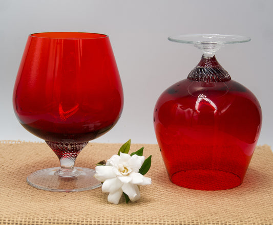 Vintage 60s Twist Stem Ruby Red Crystal Brandy Sniffer