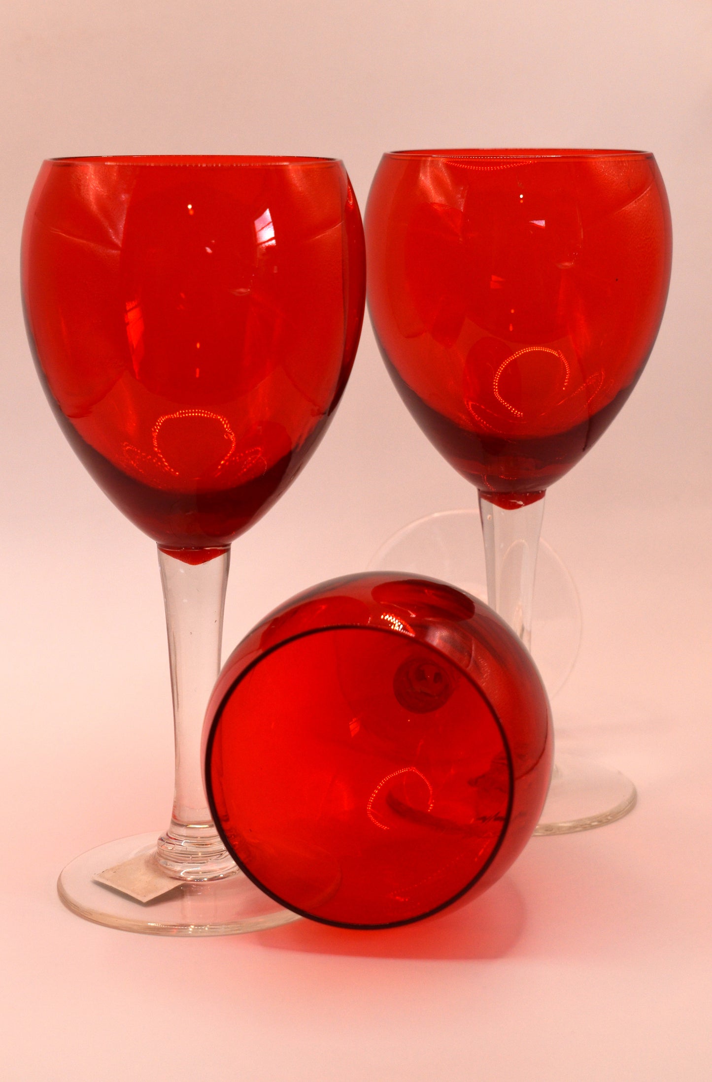 Vintage Kreias red/orange glass goblets. Set of 3 made in Japan