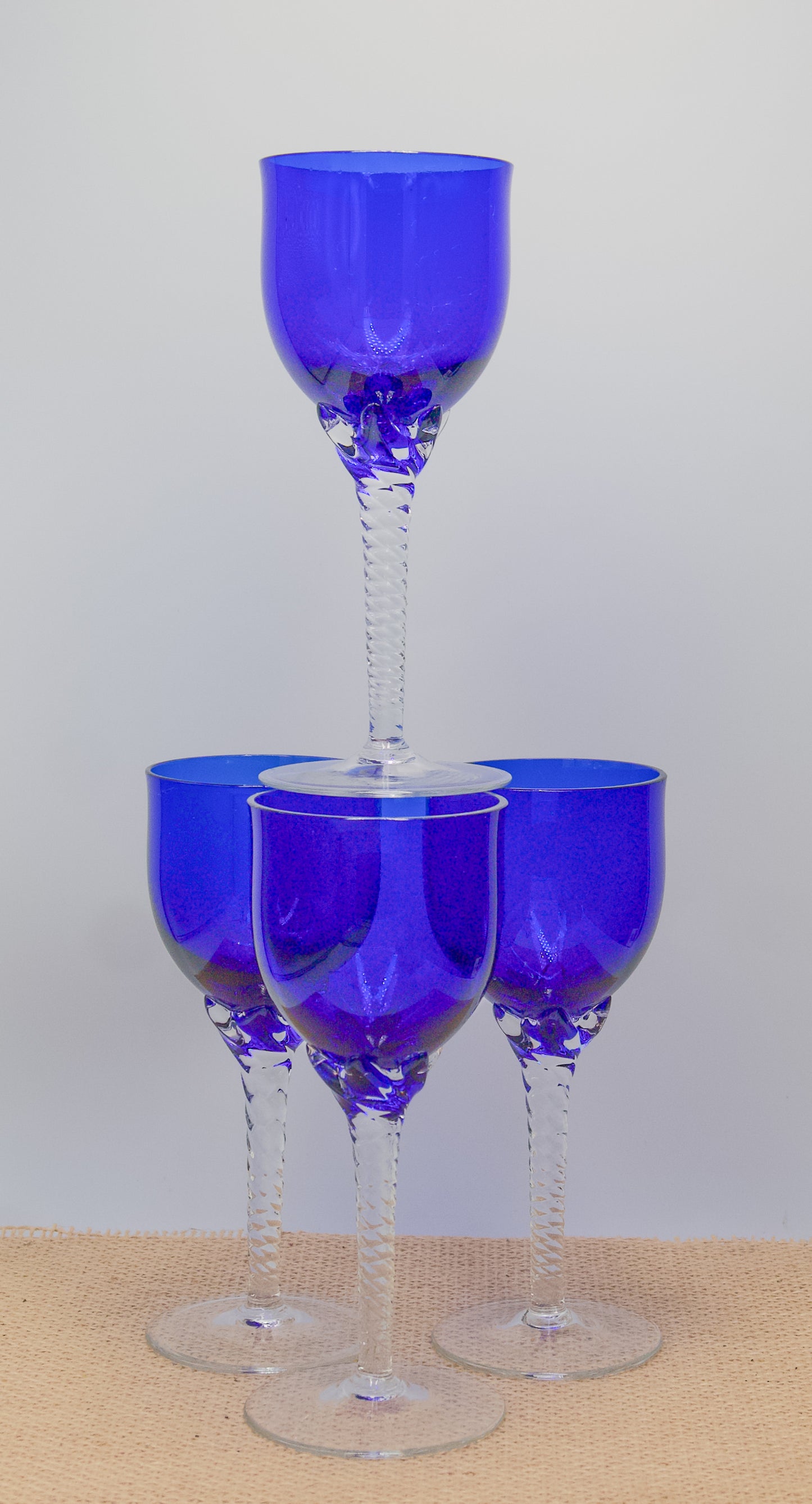 Vintage Cobalt Blue Glasses with Twisted Stem
