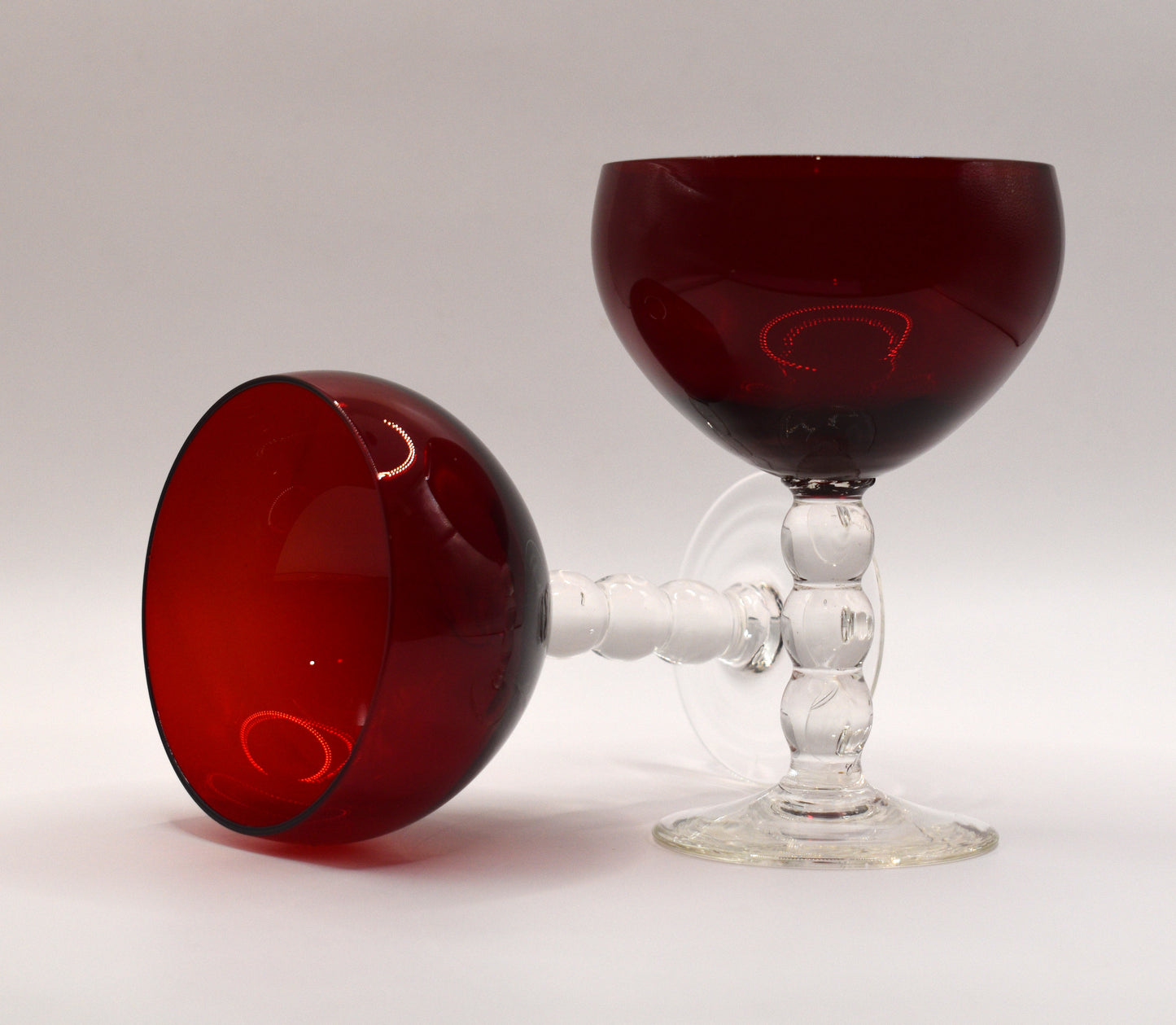 Vintage Ruby Red cocktail/liqueur glasses with bubble stem. Set of 5