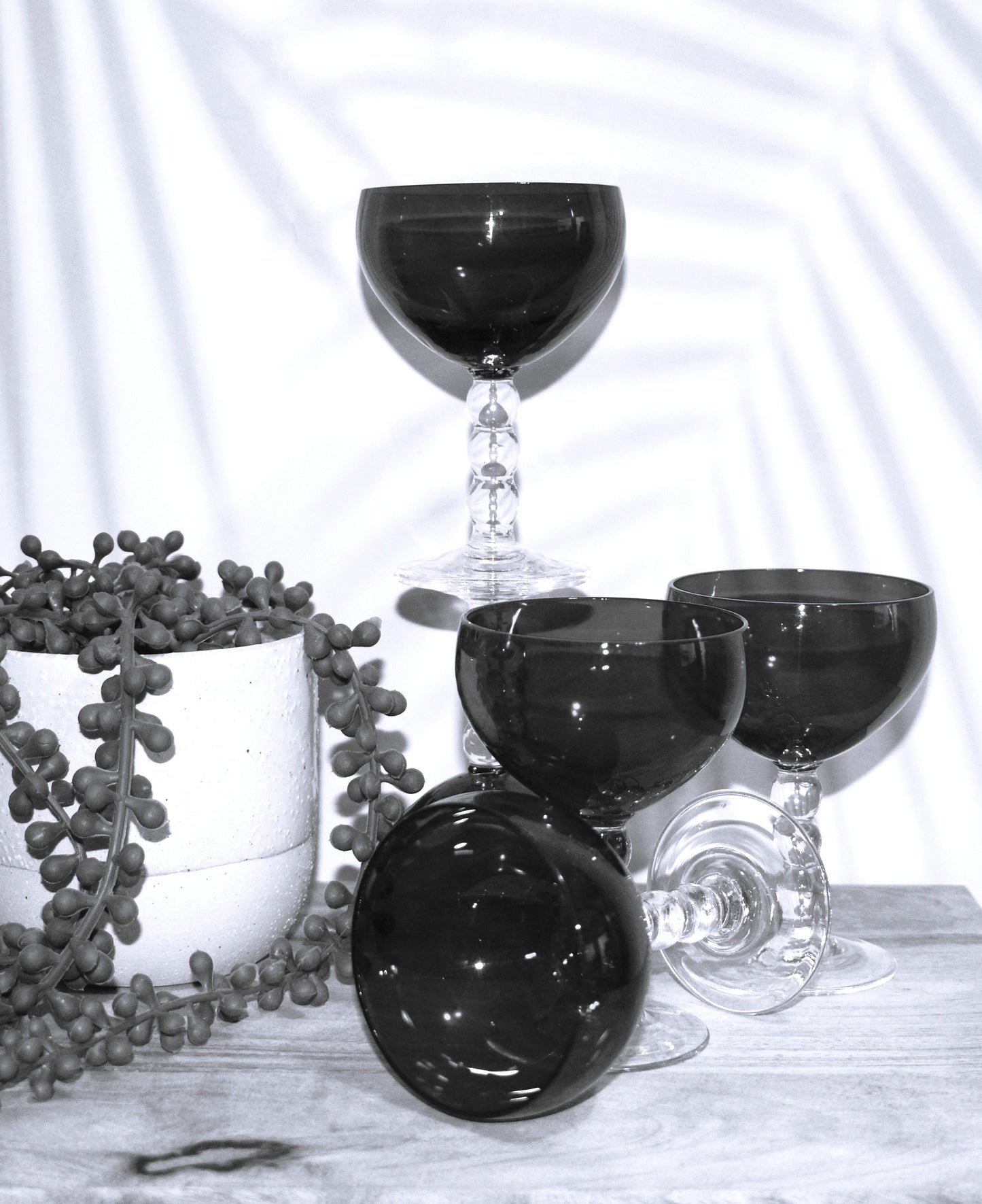 Vintage Ruby Red cocktail/liqueur glasses with bubble stem. Set of 5