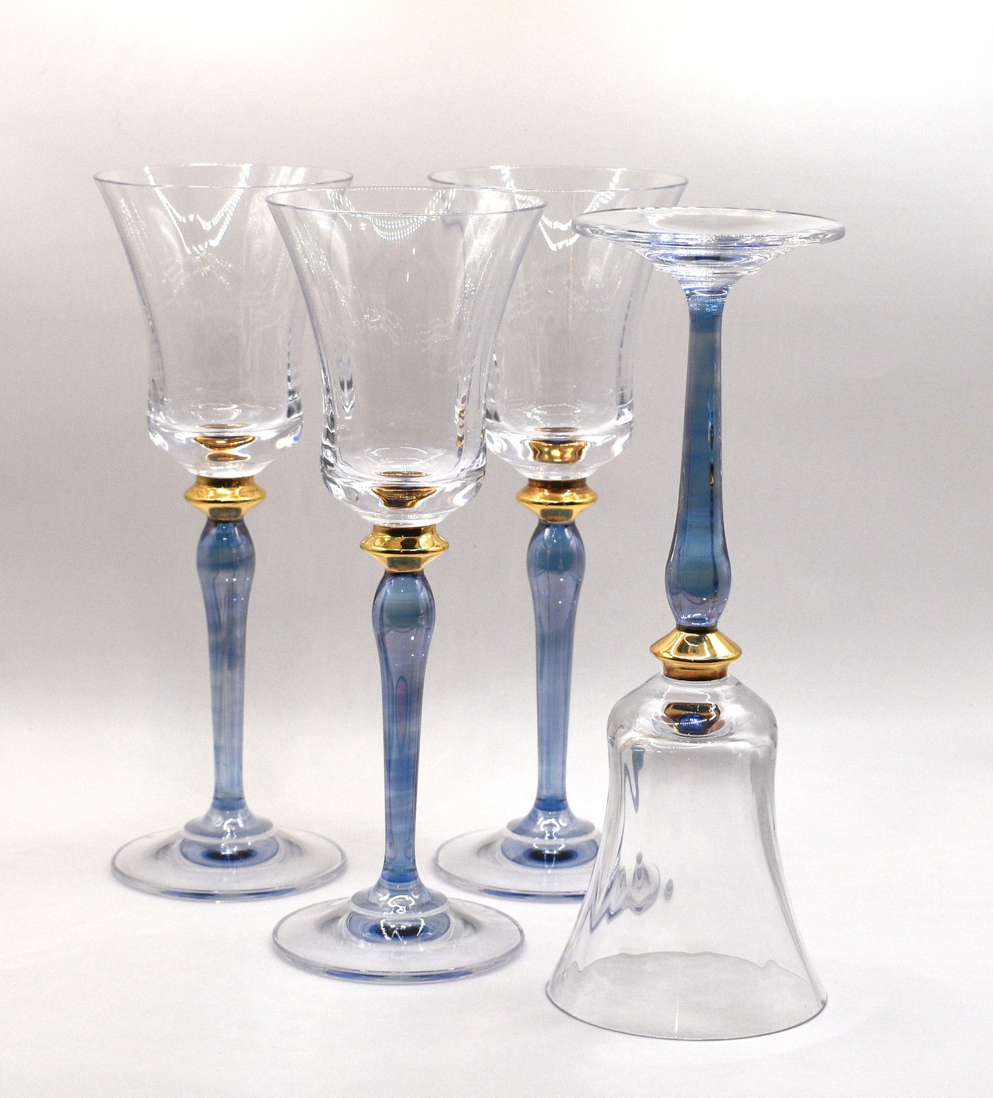 Rare Vintage Mikasa Royal Jamestown Crystal Wine Glasses. Blue stem. Set of 4
