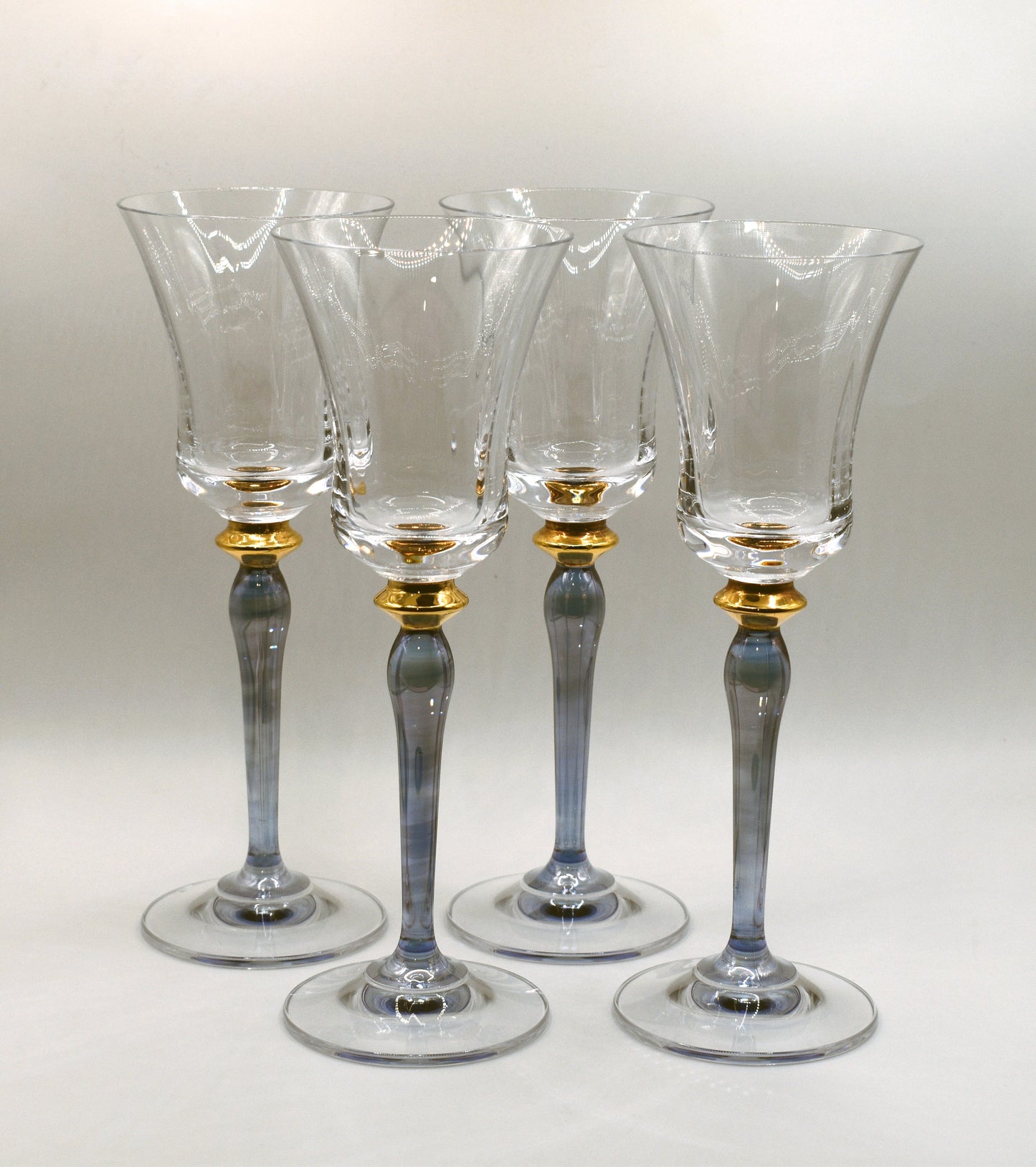 Rare Vintage Mikasa Royal Jamestown Crystal Wine Glasses. Blue stem. Set of 4