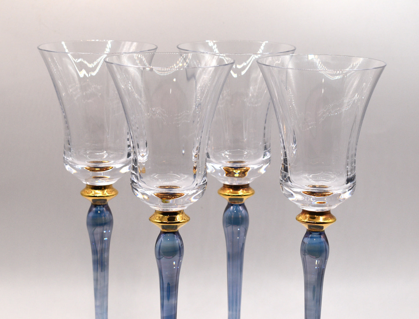Rare Vintage Mikasa Royal Jamestown Crystal Wine Glasses. Blue stem. Set of 4