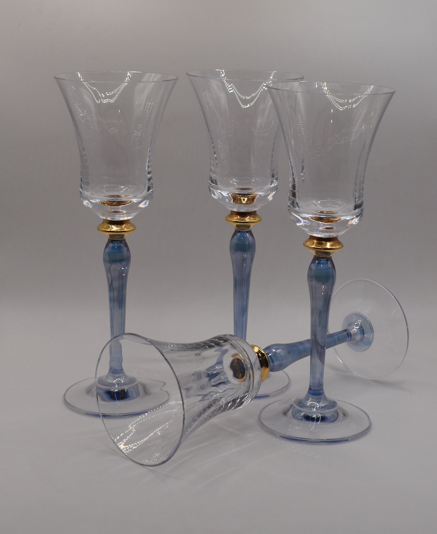 Rare Vintage Mikasa Royal Jamestown Crystal Wine Glasses. Blue stem. Set of 4