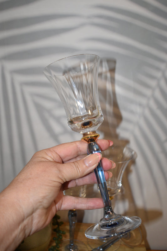 Rare Vintage Mikasa Royal Jamestown Crystal Wine Glasses. Blue stem. Set of 4