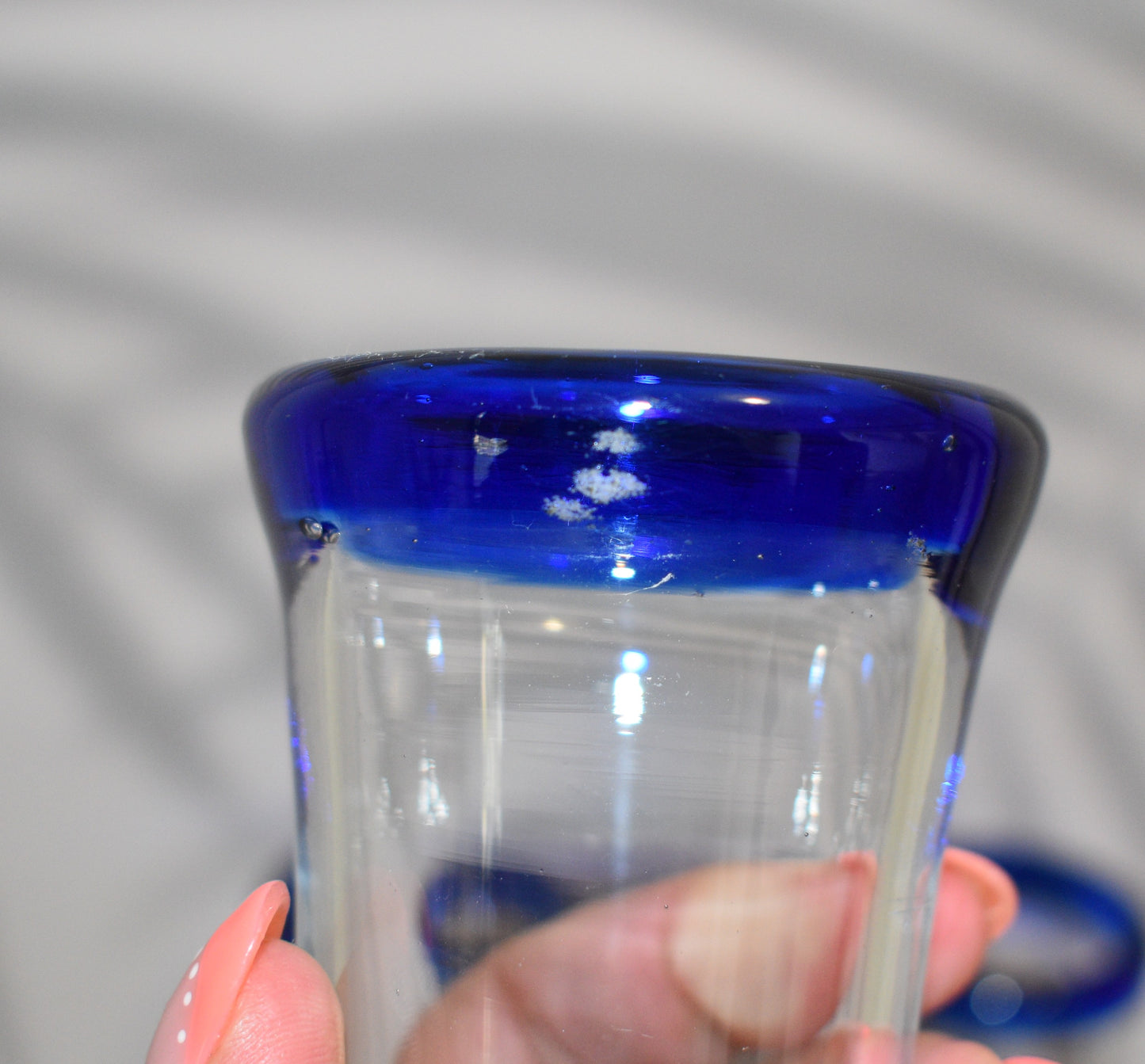 Mexican Hand Blown Cobalt Blue Rim and Foot Champagne Flutes. Set of 6