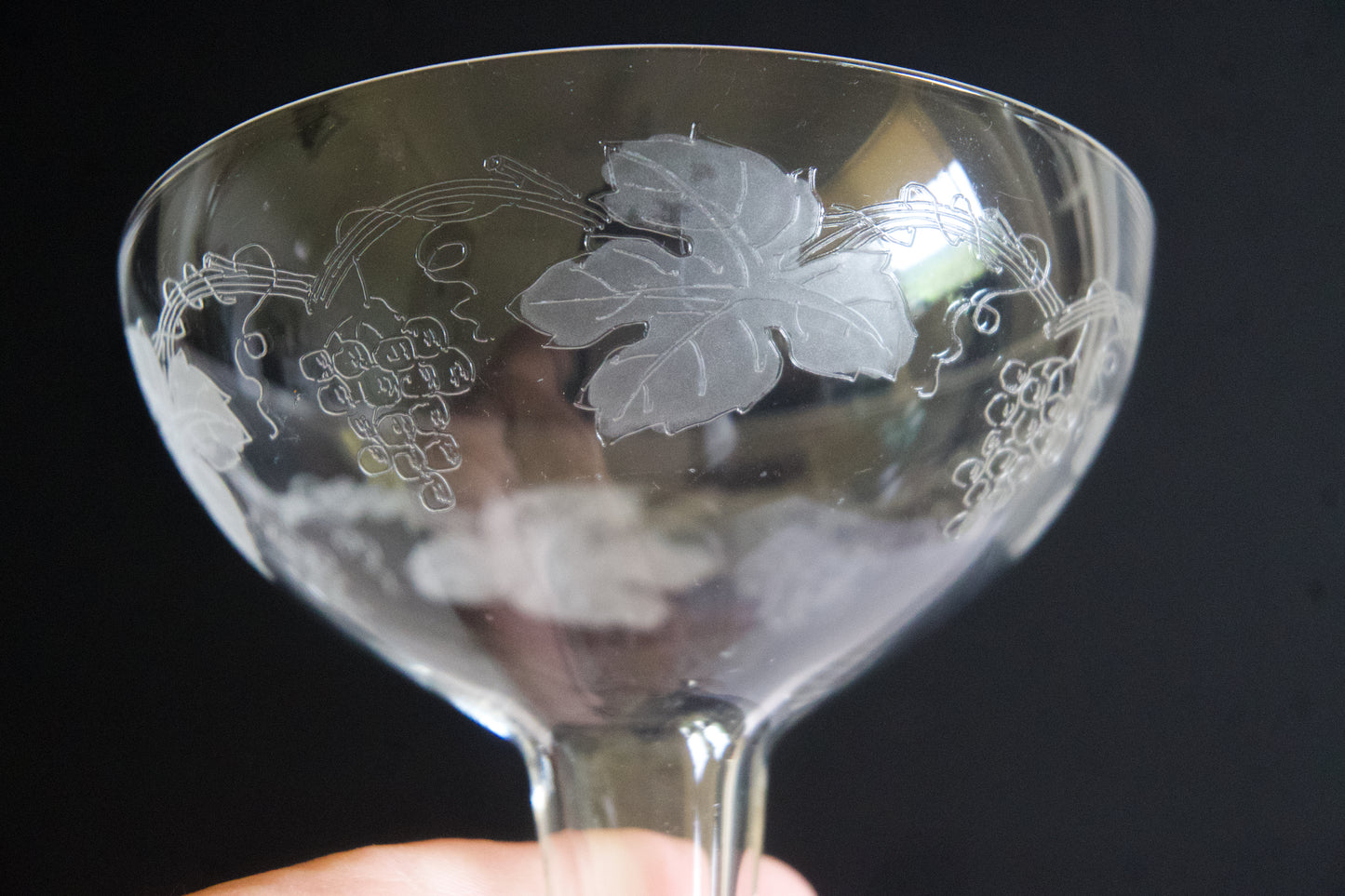 Vintage Hollow Stem Grape-Vine Design Champagne Coupes