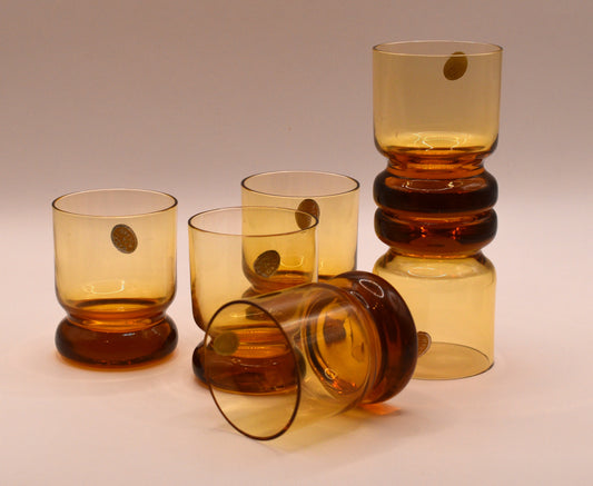 Vintage Polish Amber Glass Decanter Set.
