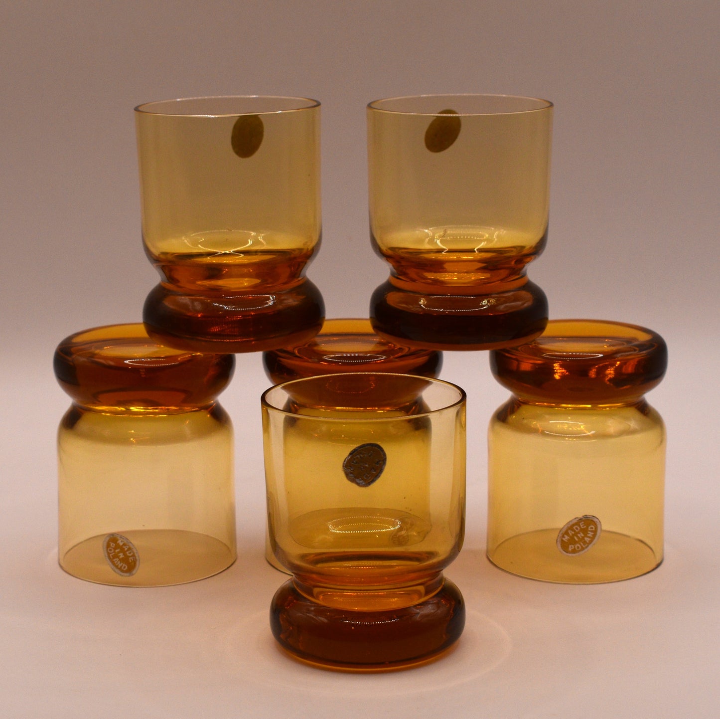 Vintage Polish Amber Glass Decanter Set.