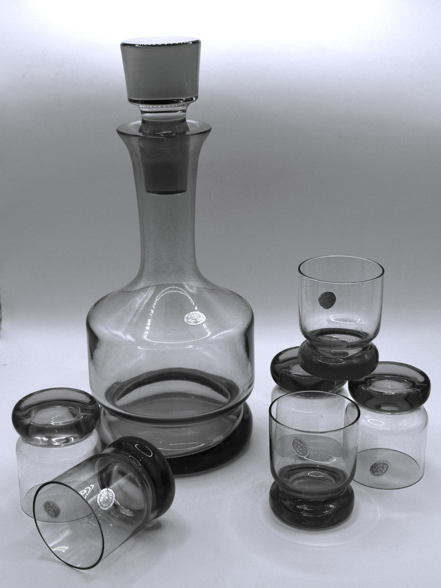 Vintage Polish Amber Glass Decanter Set.