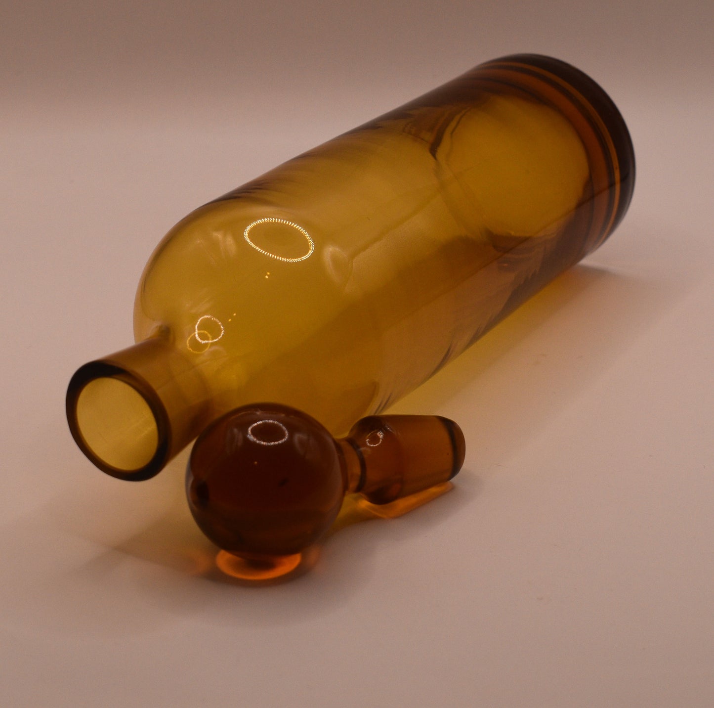 MCM Amber Decanter with 5 stemed liqueur glasses.