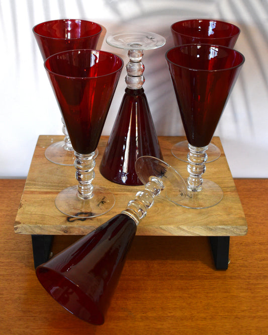 Red Glass Wine Goblets - French Country Collection - Set of 6
