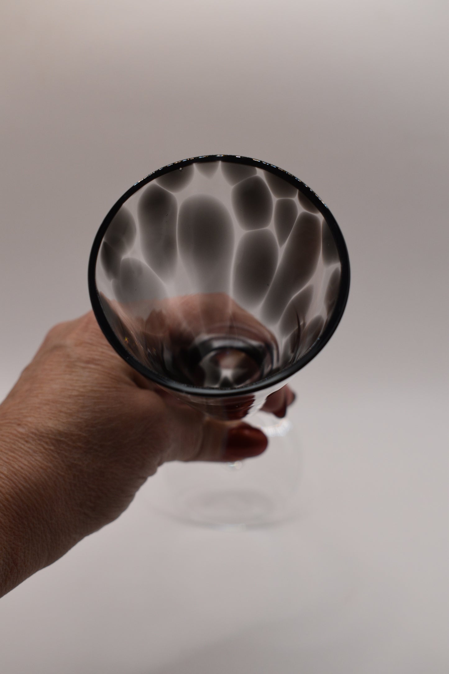 Tall stemmed trumpet styled Champagne Flutes with Black mottled glass. Set of 3