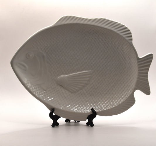 White ceramic Fish shaped serving platter. Made in Japan