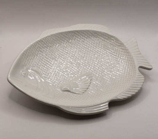White ceramic Fish shaped serving platter. Made in Japan