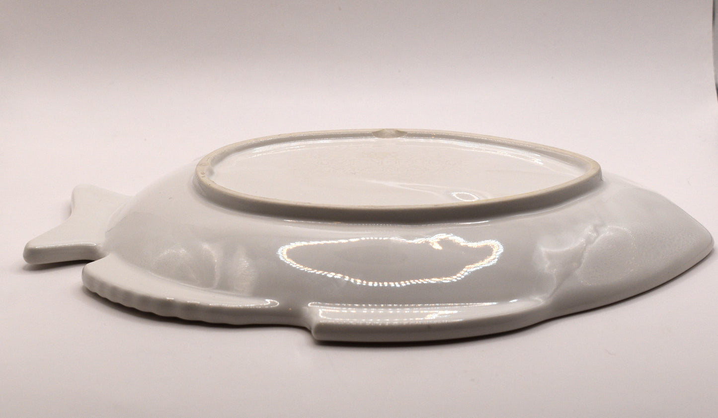 White ceramic Fish shaped serving platter. Made in Japan