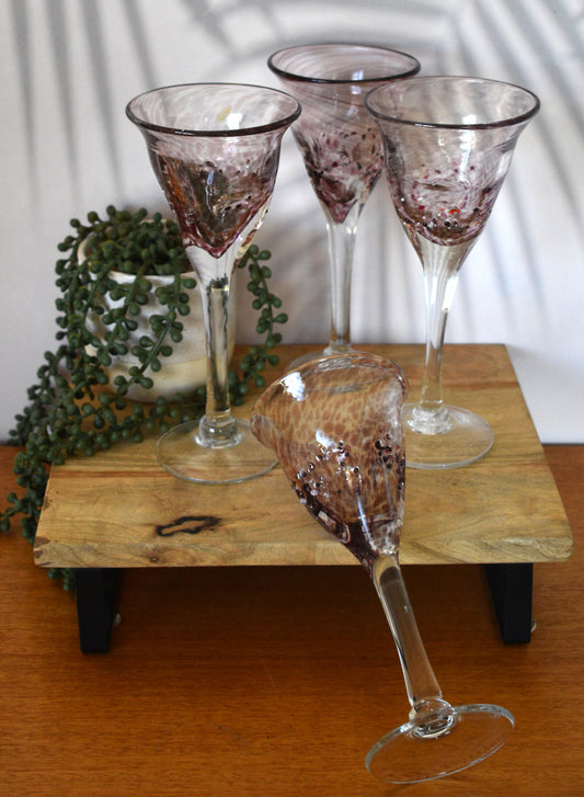 Handblown pink Wine goblets. Set of 4