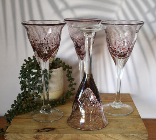 Handblown pink Wine goblets. Set of 4