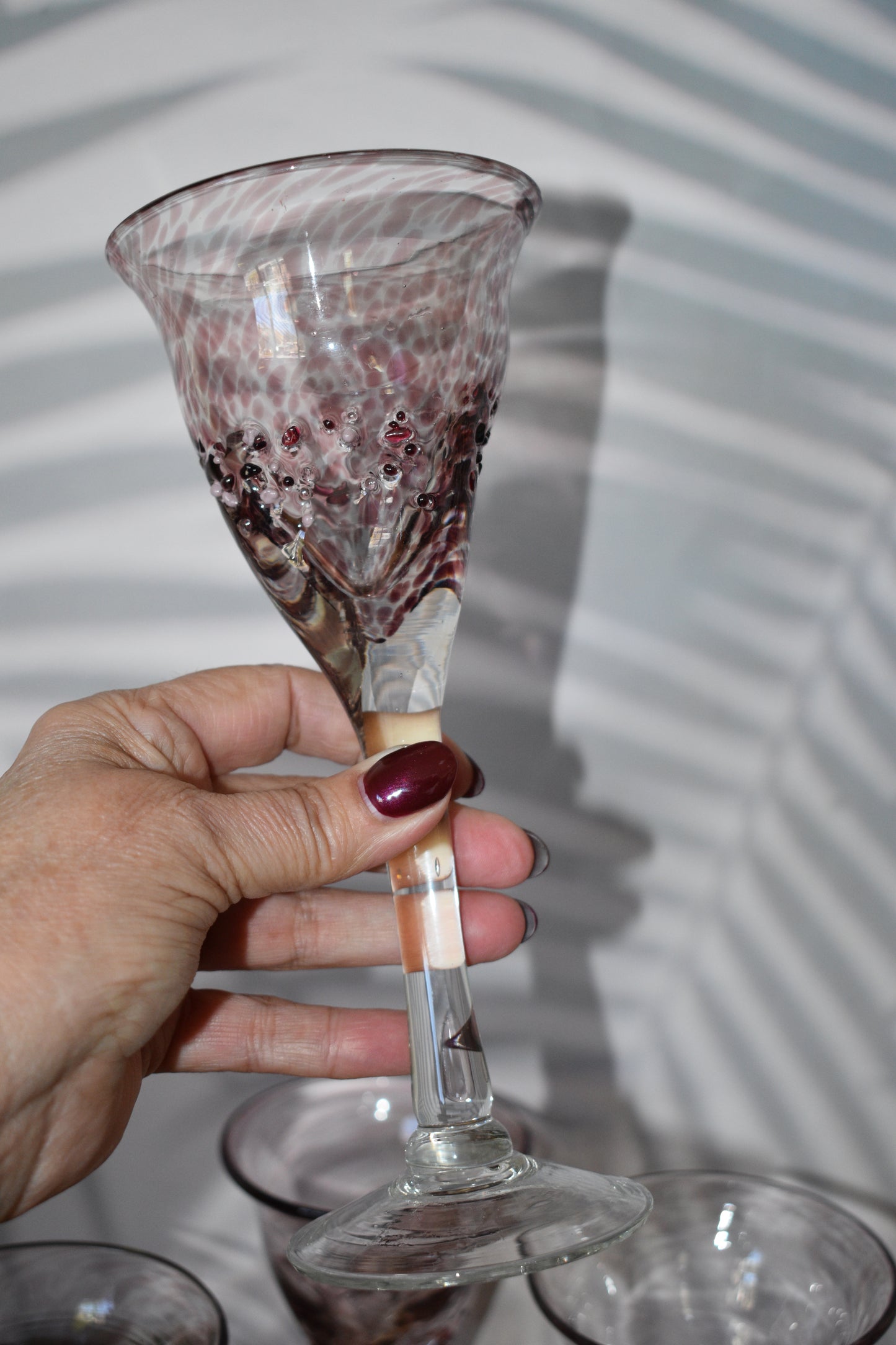 Handblown pink Wine goblets. Set of 4