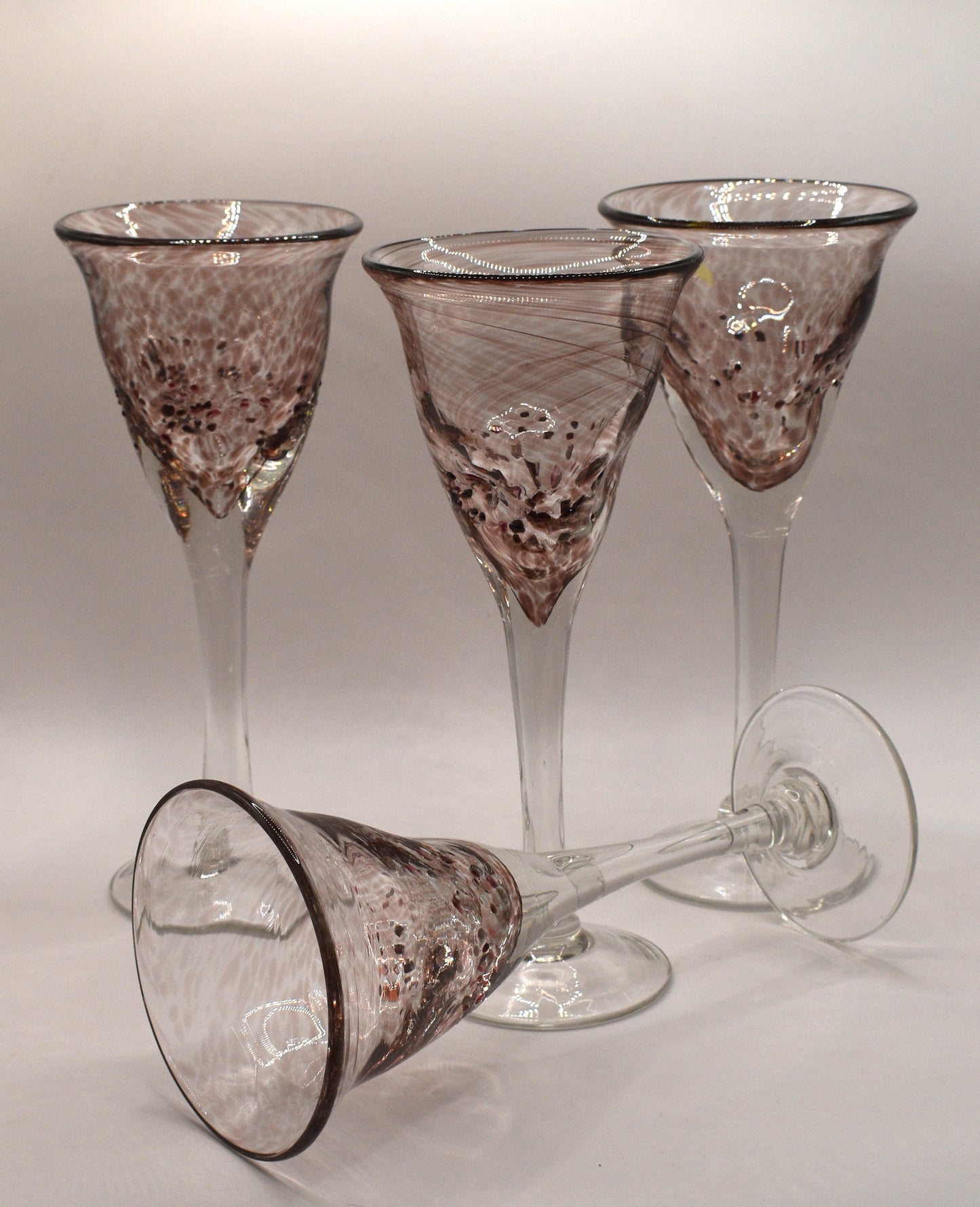 Handblown pink Wine goblets. Set of 4