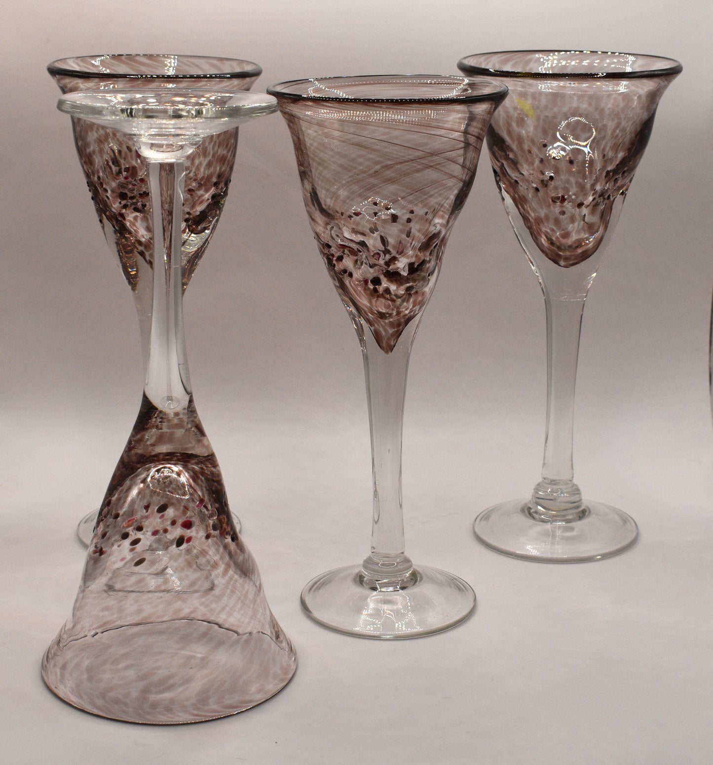 Handblown pink Wine goblets. Set of 4