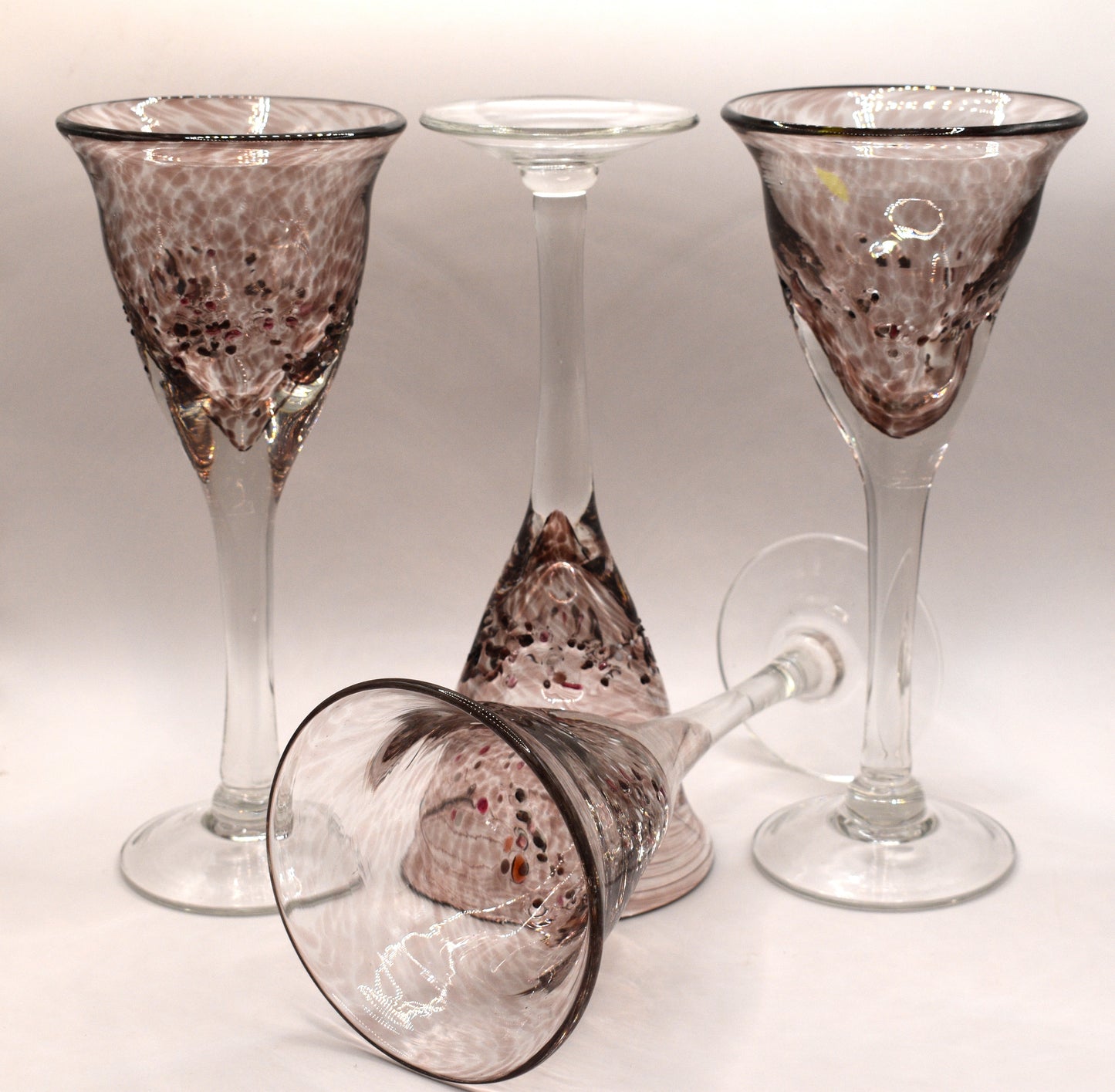 Handblown pink Wine goblets. Set of 4