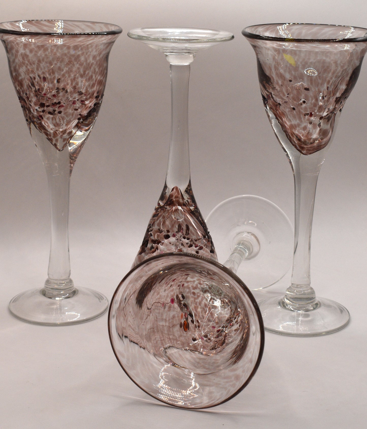 Handblown pink Wine goblets. Set of 4