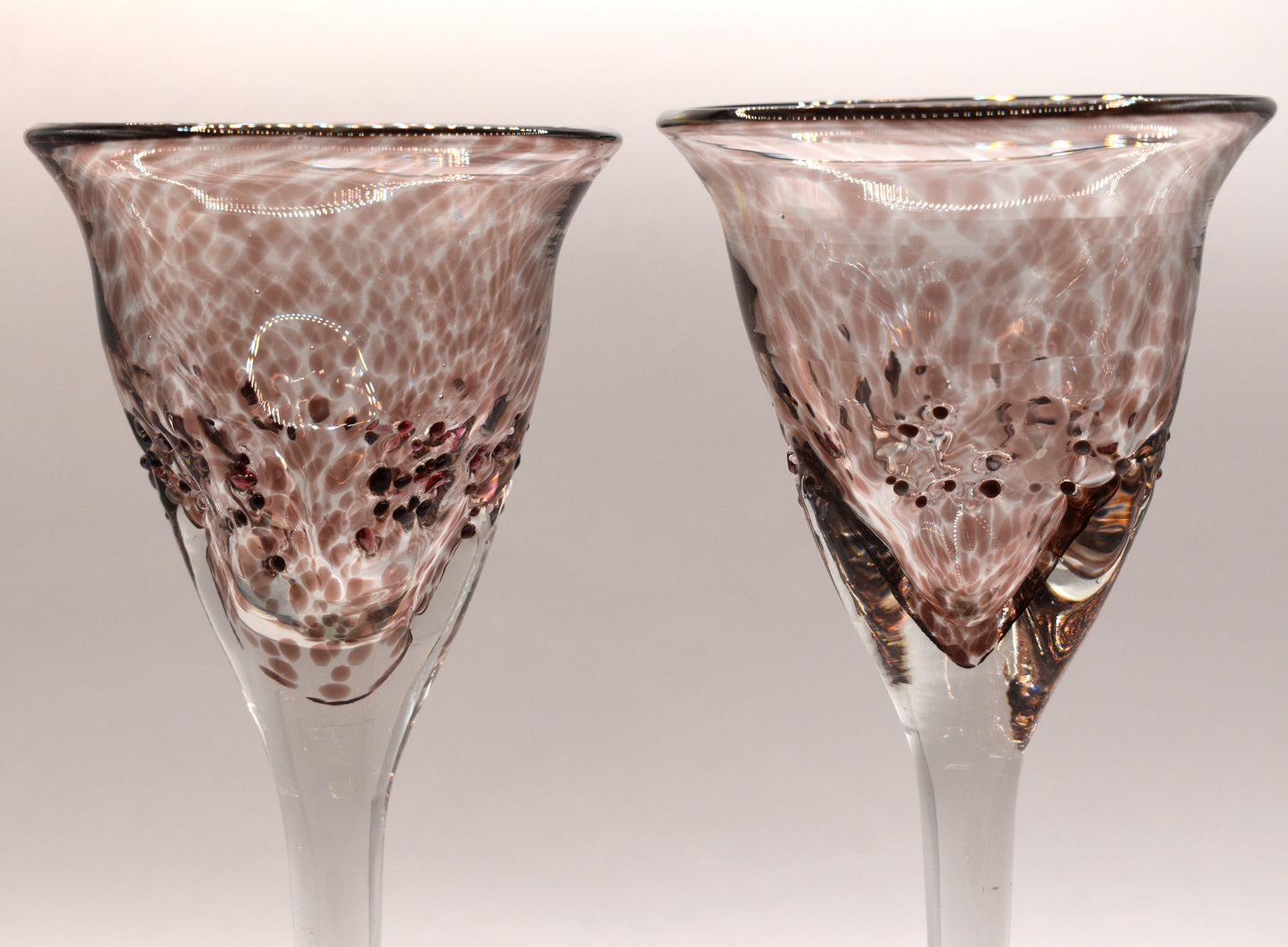 Handblown pink Wine goblets. Set of 4