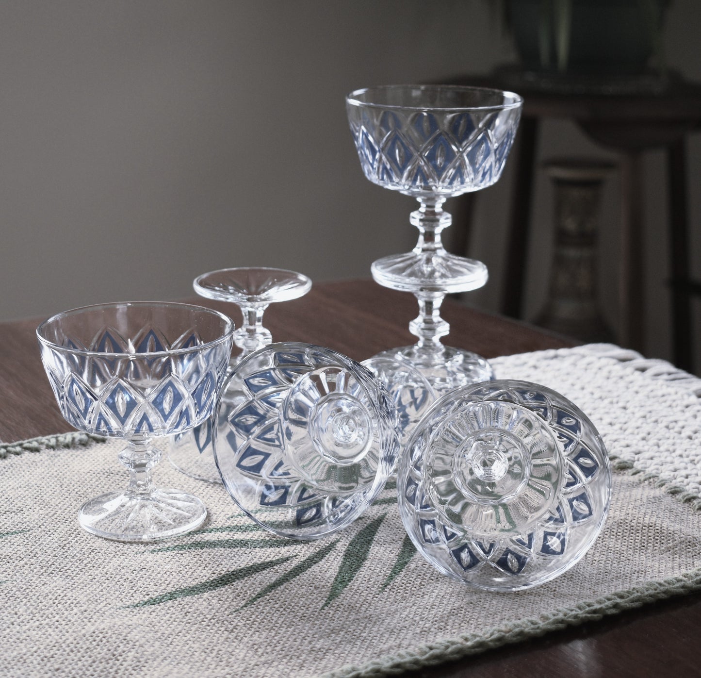 Vintage 1950's Reims Blue Champagne Coupes. Set of 6