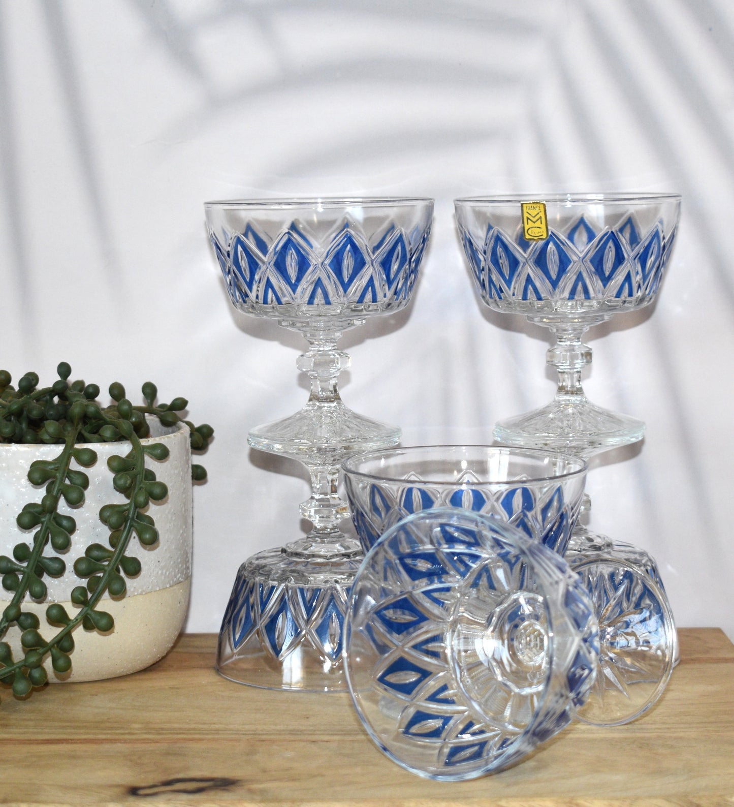 Vintage 1950's Reims Blue Champagne Coupes. Set of 6