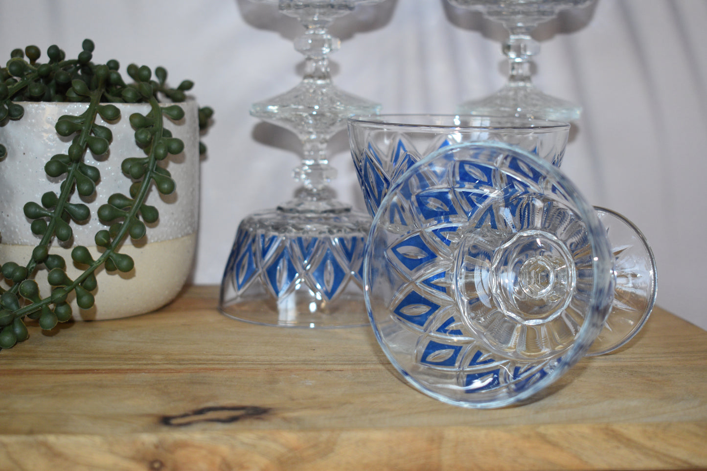 Vintage 1950's Reims Blue Champagne Coupes. Set of 6