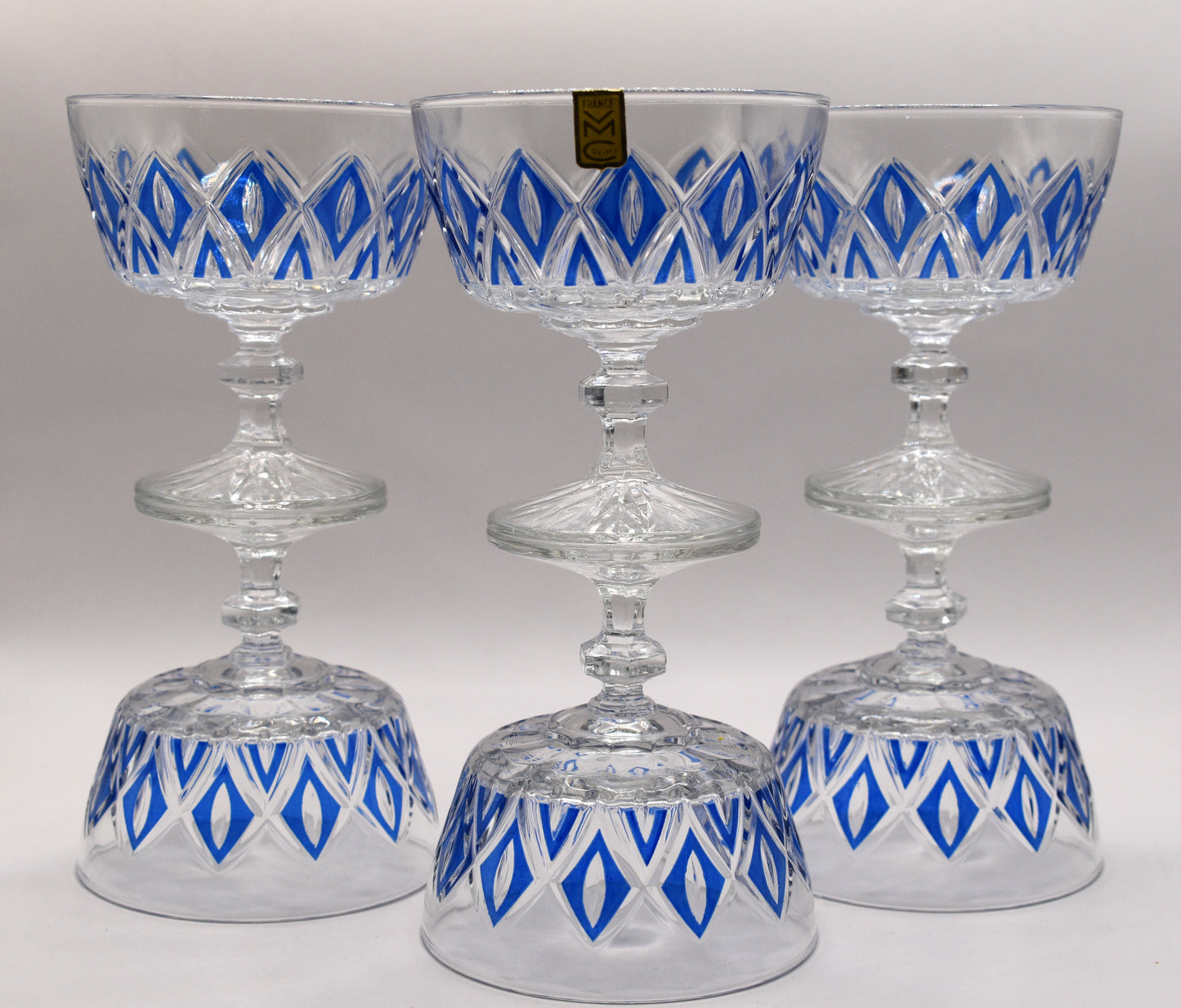 Vintage 1950's Reims Blue Champagne Coupes. Set of 6
