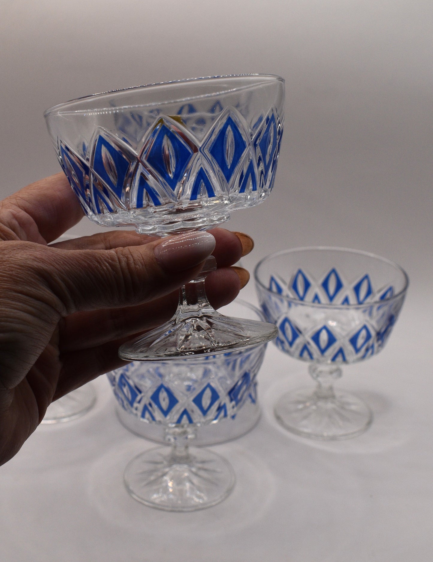 Vintage 1950's Reims Blue Champagne Coupes. Set of 6