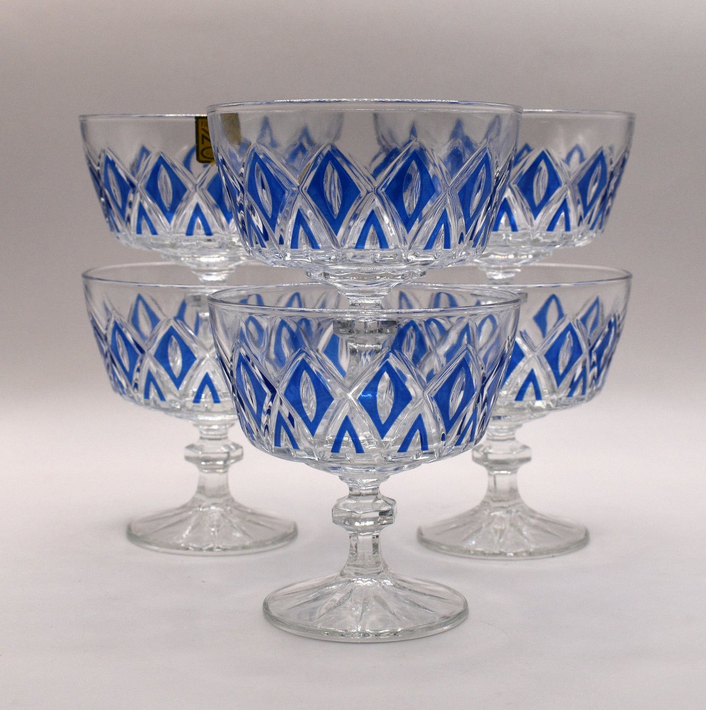 Vintage 1950's Reims Blue Champagne Coupes. Set of 6