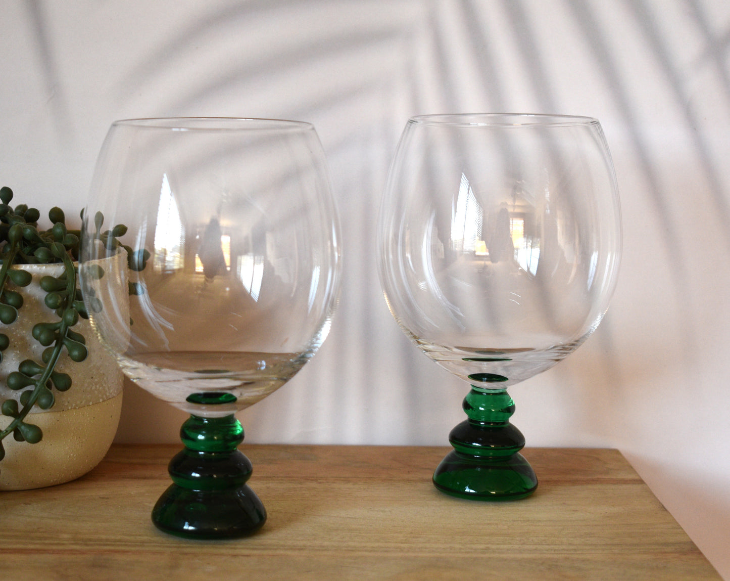 Green Stemmed Wine Glasses Set of 2