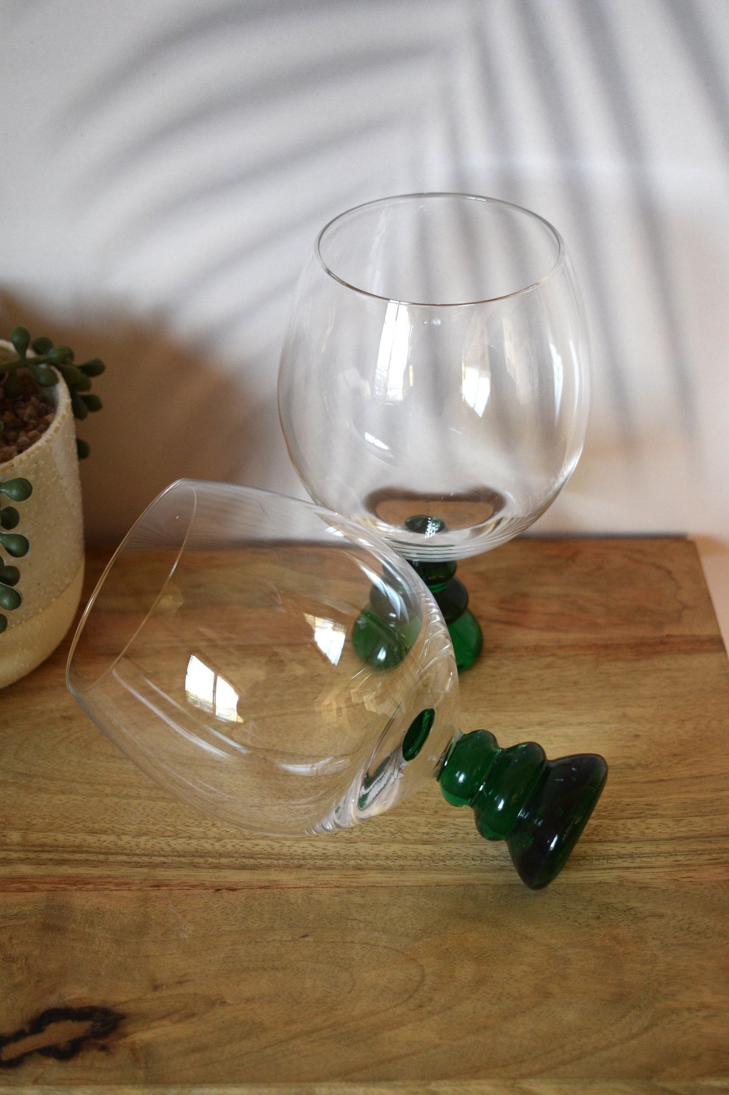 Green Stemmed Wine Glasses Set of 2