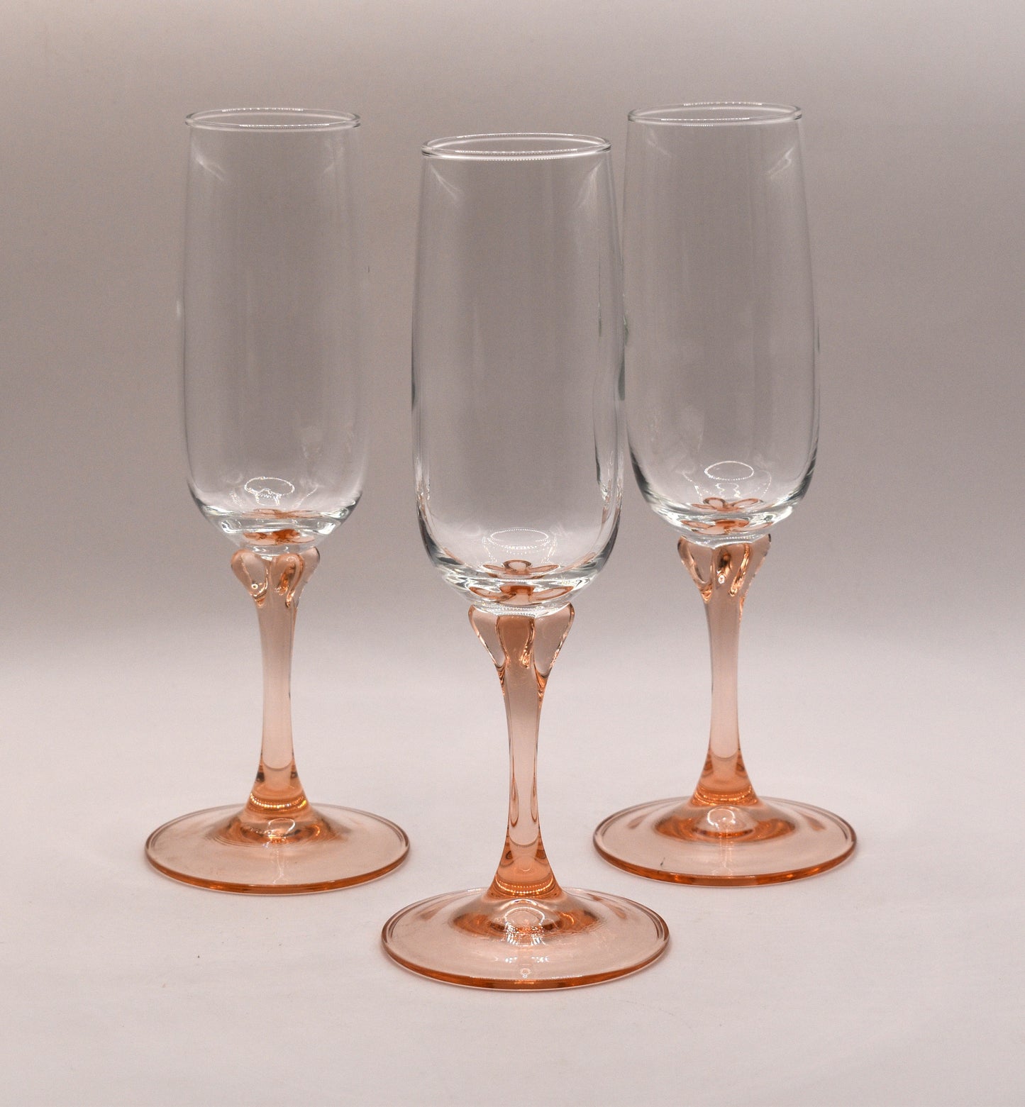 Vintage Pink Blush Stemmed Champagne Glasses - Luminarc Veronese - Set of 3