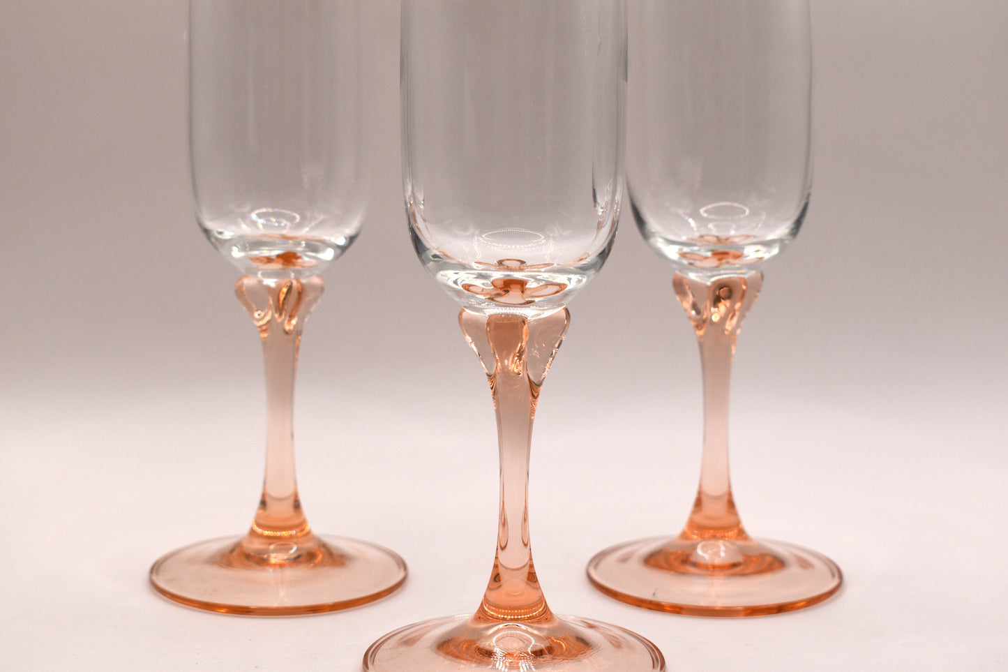 Vintage Pink Blush Stemmed Champagne Glasses - Luminarc Veronese - Set of 3