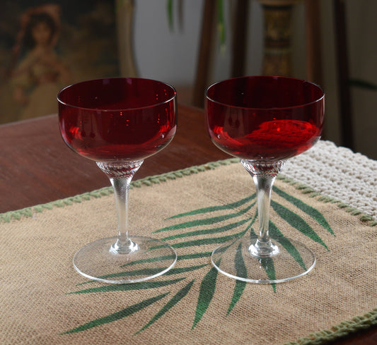 Vintage Ruby Red Champagne Coupes. Set of 2