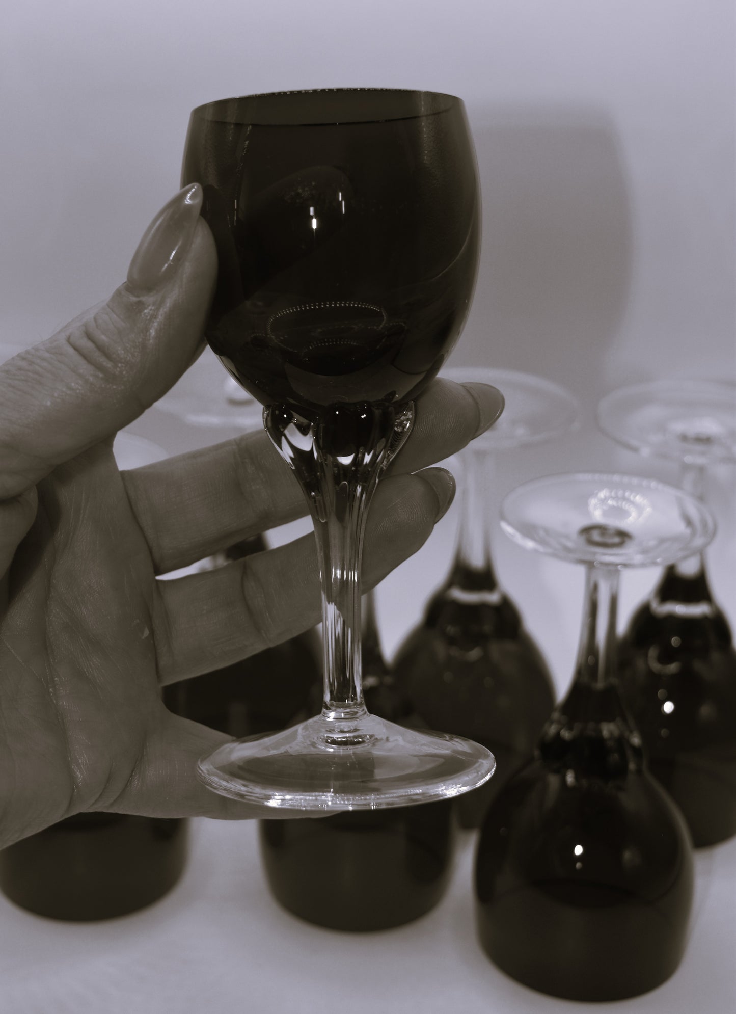 Bohemia ruby liqueur glasses by Jan Gabrhel. Set of 8