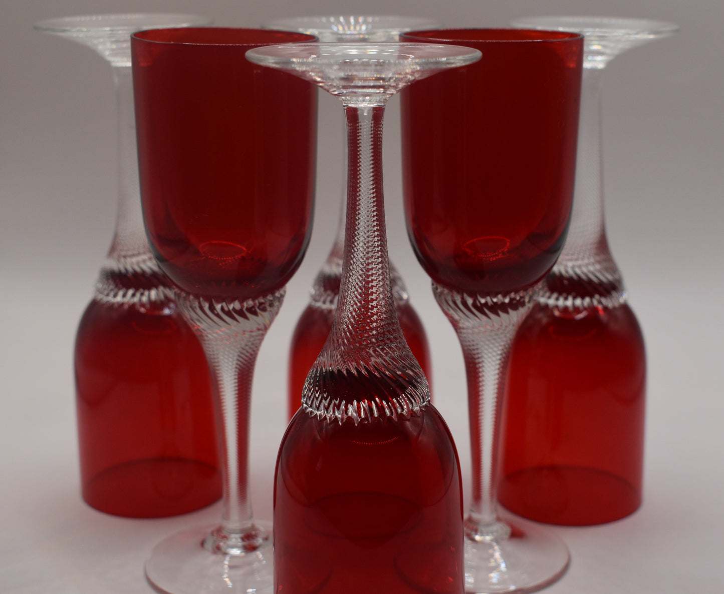 Bohemia Red Liquor/Cordial Glasses Twisted Stem. Set of 6