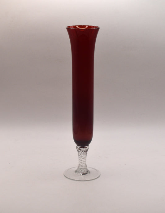 Vintage ruby red long stemmed bud vase.