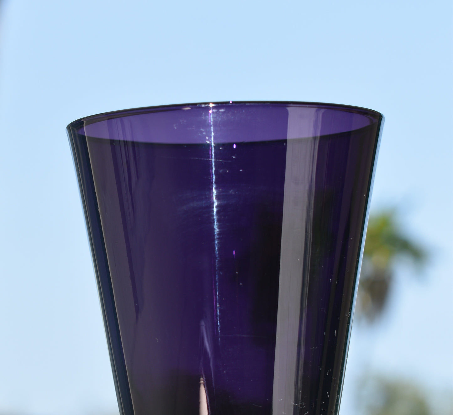 Tall stemmed trumpet styled Amethyst/Purple Champagne flutes. Set of 4